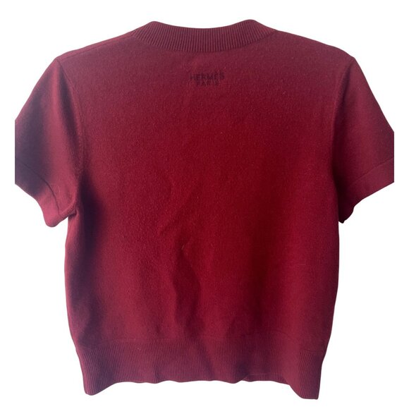 Hermès Paris Red Wool Short-Sleeve Embroidered Sweater - Picture 2 of 8